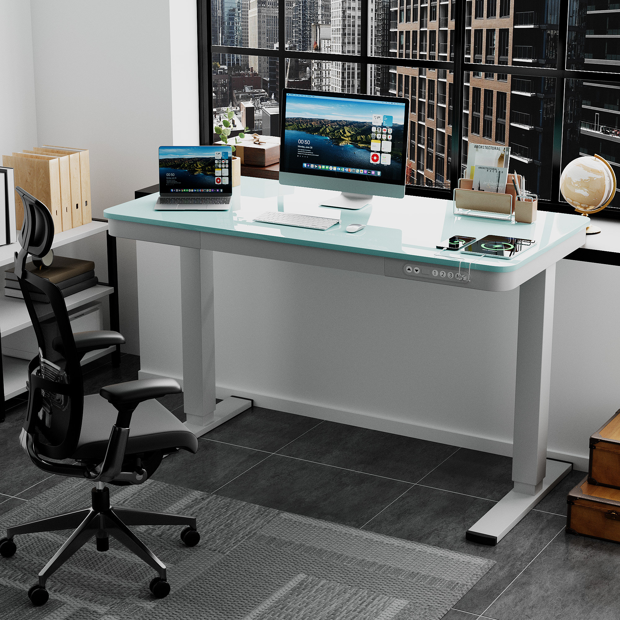 The Twillery Co. Middletown 48 W Glass Top Height Adjustable Rectangle Standing Desk with USB Port and Type C Port Reviews Wayfair